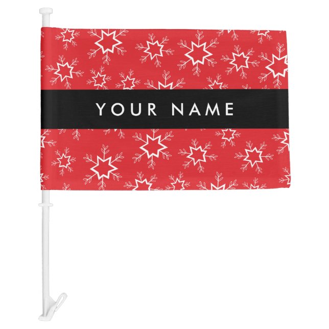 Red and White Snowflakes, Your name, Personalize Car Flag (Front)