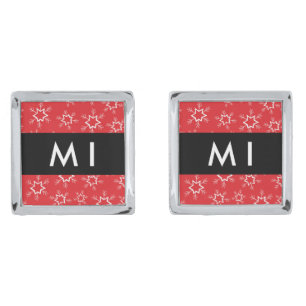 Red and White Snowflakes, Your name, Personalize Cufflinks