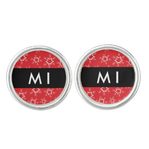 Red and White Snowflakes, Your name, Personalize Cufflinks