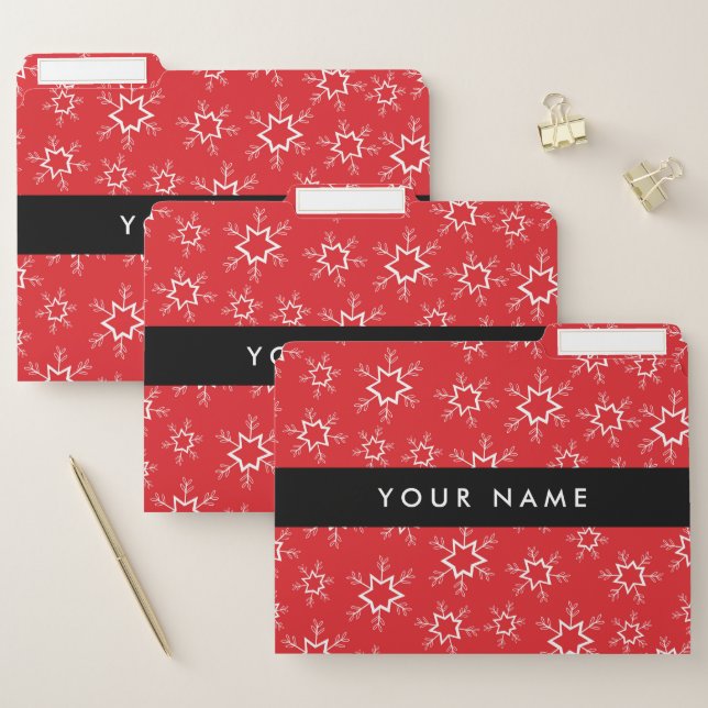 Red and White Snowflakes, Your name, Personalize File Folder (Set)