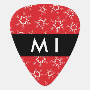 Red and White Snowflakes, Your name, Personalize Guitar Pick
