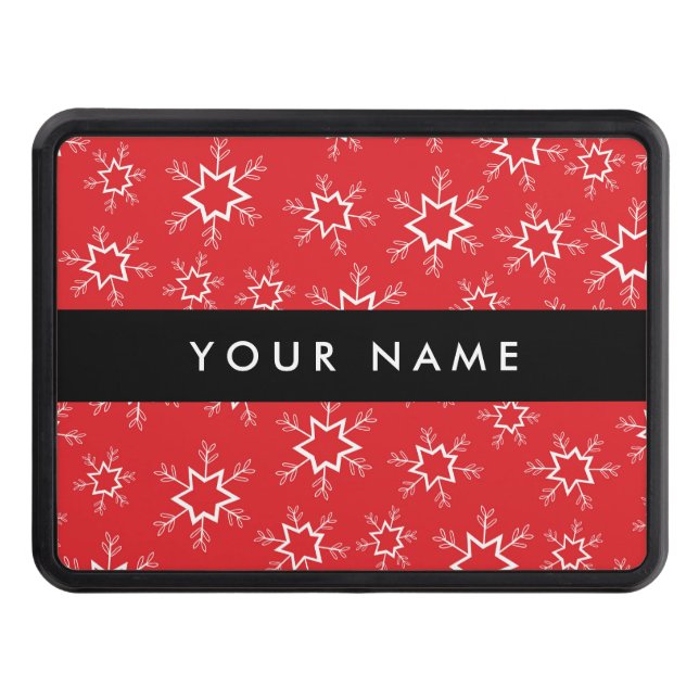 Red and White Snowflakes, Your name, Personalize Hitch Cover (Front)