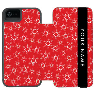 Red and White Snowflakes, Your name, Personalize iPhone SE/5/5s Wallet Case