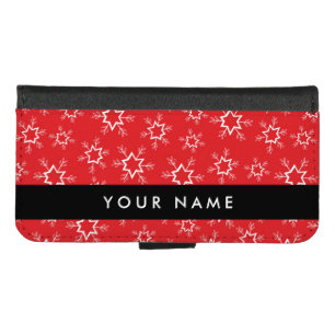 Red and White Snowflakes, Your name, Personalize iPhone 8/7 Wallet Case