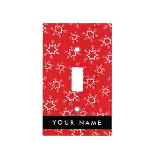 Red and White Snowflakes, Your name, Personalize Light Switch Cover