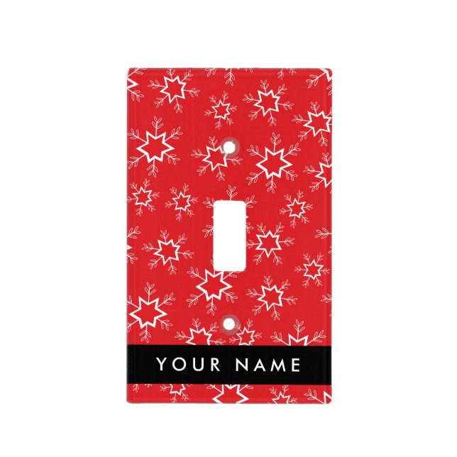 Red and White Snowflakes, Your name, Personalize Light Switch Cover (Front)