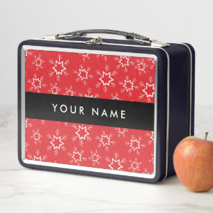 Red and White Snowflakes, Your name, Personalize Metal Lunch Box