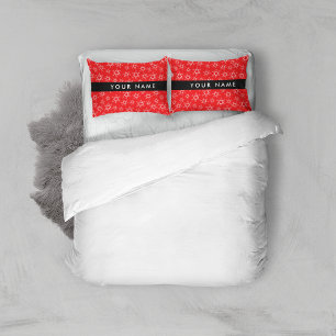Red and White Snowflakes, Your name, Personalize Pillow Case