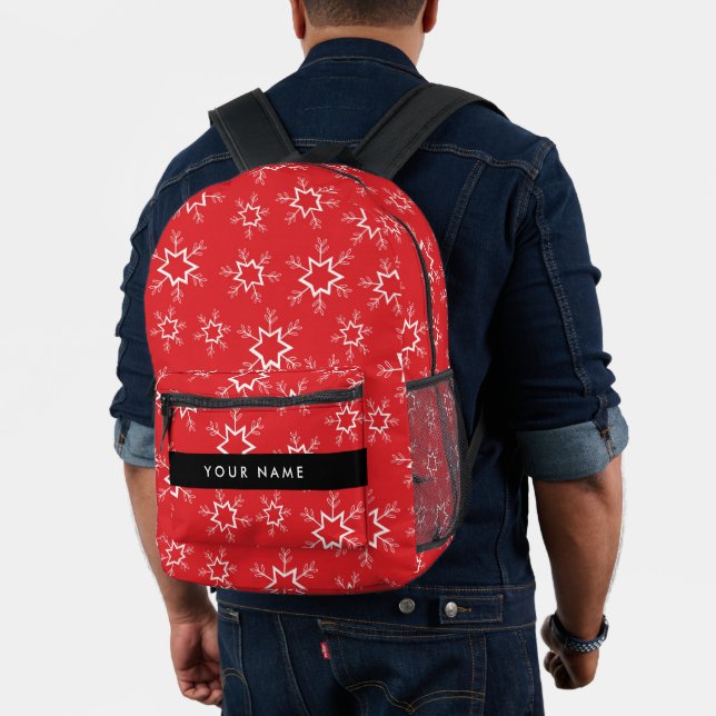 Red and White Snowflakes, Your name, Personalize Printed Backpack (Insitu (Model))