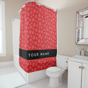 Red and White Snowflakes, Your name, Personalize Shower Curtain