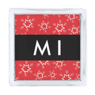 Red and White Snowflakes, Your name, Personalize Silver Finish Lapel Pin