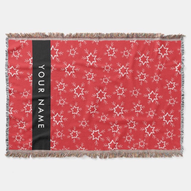 Red and White Snowflakes, Your name, Personalize Throw Blanket (Front)