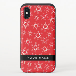 Red and White Snowflakes, Your name, Personalize iPhone XS Slider Case