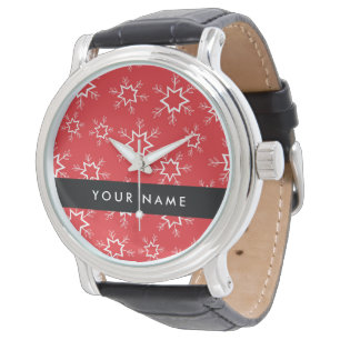 Red and White Snowflakes, Your name, Personalize Watch