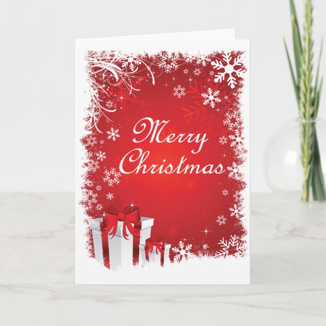 Red and White Snowy Christmas Holiday Card (Front)