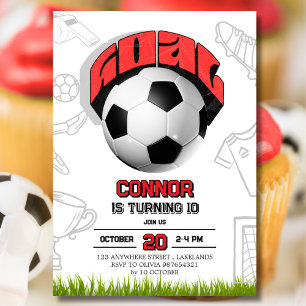 Red and White Soccer Ball Birthday Party Invitation