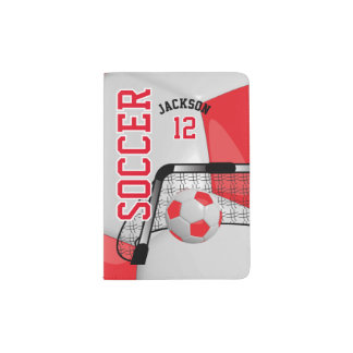 Red and White Soccer Ball Design | Personalize Passport Holder