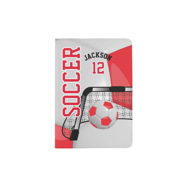 Red and White Soccer Ball Design | Personalize Passport Holder (Front)