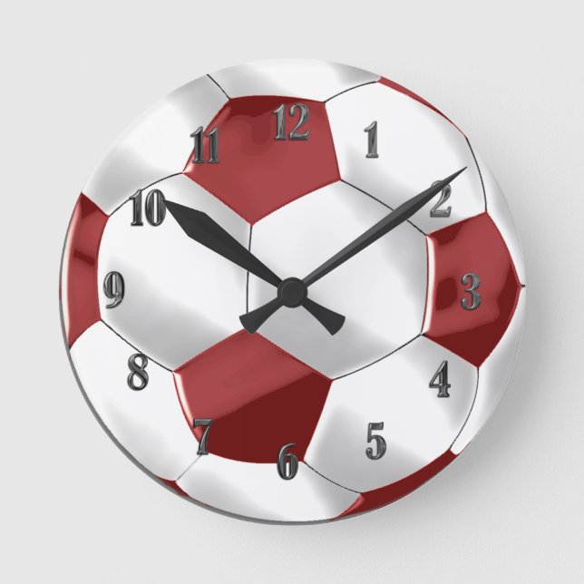 Red and White Soccer Ball Round Clock (Front)