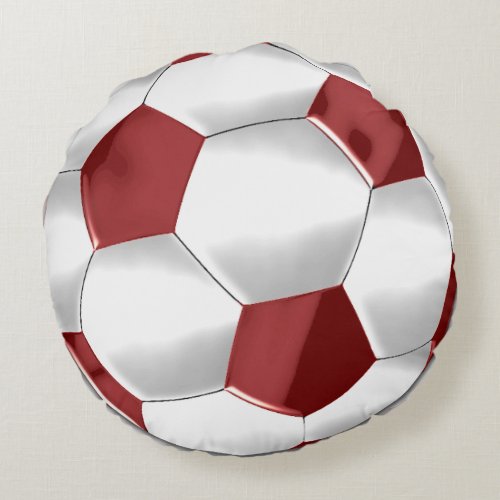 Red and White Soccer Ball Round Pillow