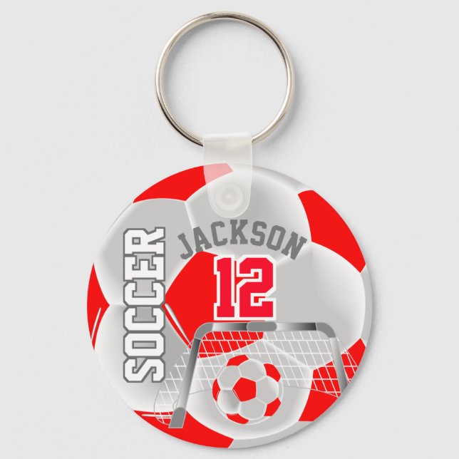 Red and White Soccer ⚽ Ball  Sport Keychain (Front)