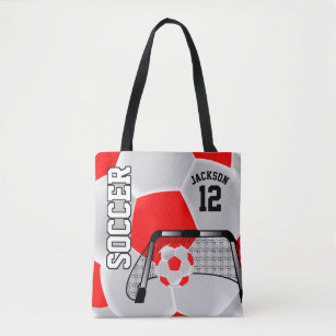 Red and White Soccer Ball Tote Bag