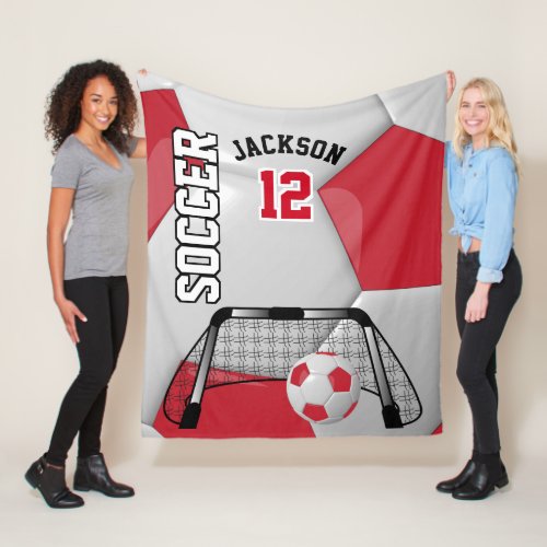 Red and White Soccer Ball with DIY Text Fleece Blanket