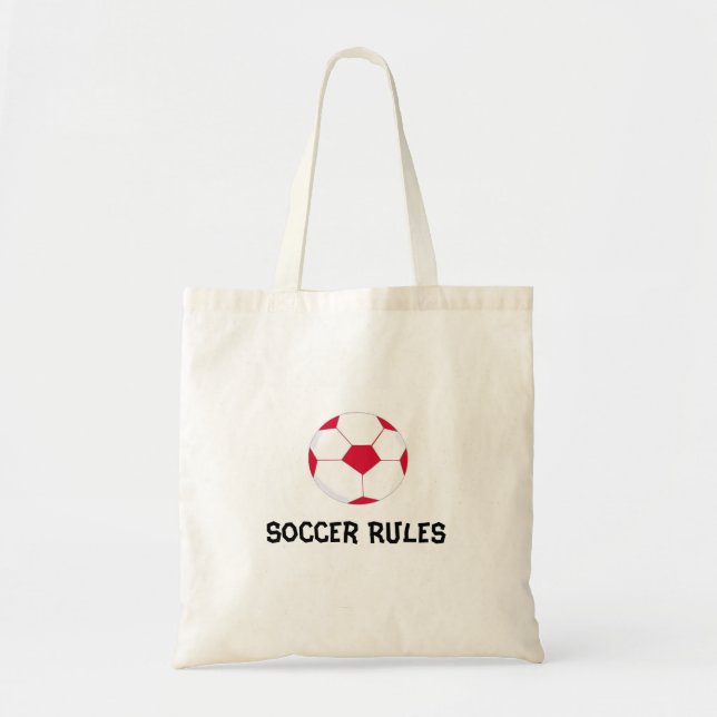 Red and White Soccer Ball with Saying Tote Bag (Front)