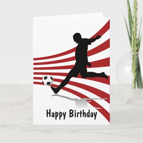 Red and White Soccer Player Happy Birthday Card