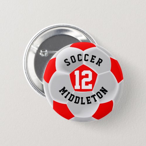 Red and White Soccer Sport Ball Button