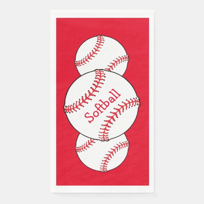 Red and White Softball Sports Paper Guest Towel