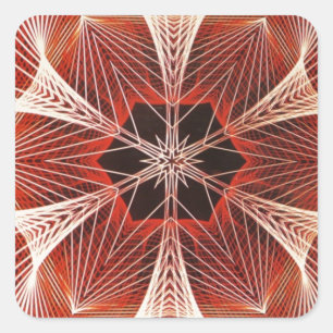 Red and White Spider Web Fractal Art Gifts Square Sticker