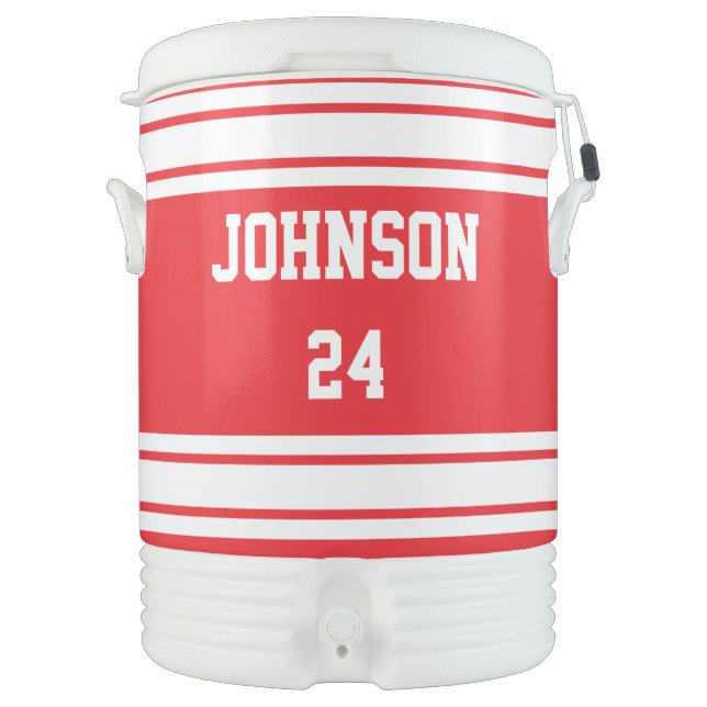 Red and White Sport Jersey - Customize Beverage Cooler (Front)