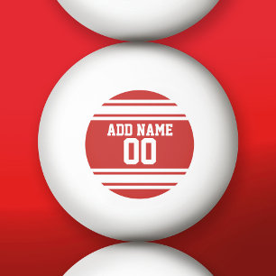 Red and White Sports Jersey Custom Name Number Ping Pong Ball