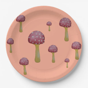 Red and white spotted mushroom paper plates