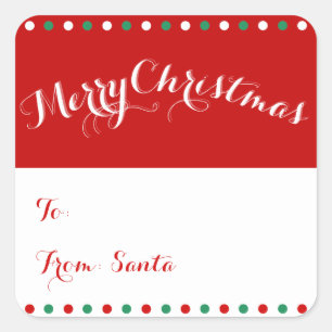 Red And White Square Christmas Gift Tag