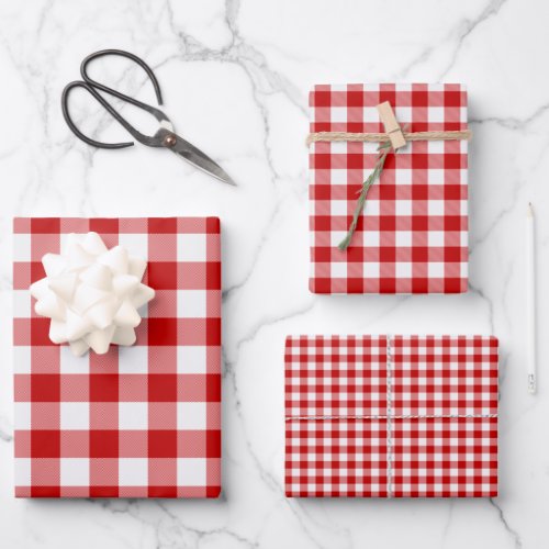 Red and White Squares Buffalo Plaid Check Wrapping Paper Sheets