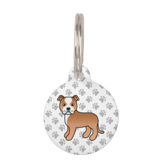 Red And White Staffie Cartoon Dog &amp; Pet's Info Pet ID Tag