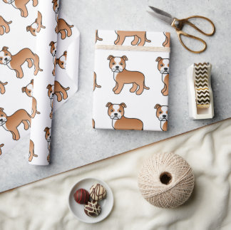 Red And White Staffie Cute Cartoon Dog Pattern Wrapping Paper