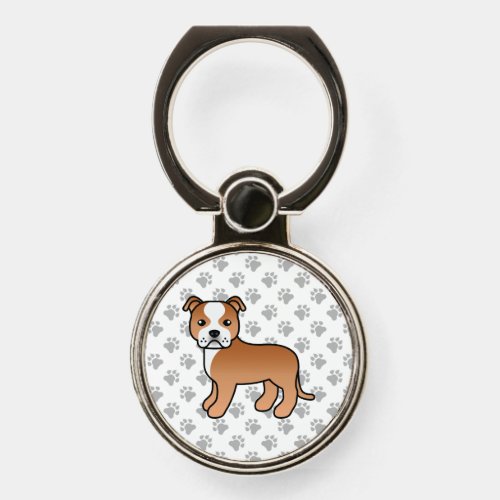 Red And White Staffie Cute Cartoon Dog  Paws Phone Ring Stand