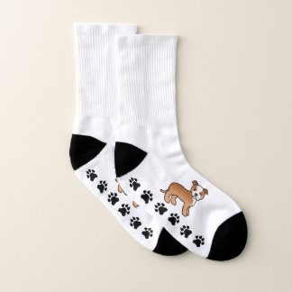 Red And White Staffie Cute Cartoon Dog &amp; Paws Socks