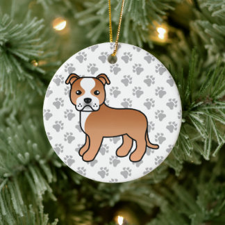 Red And White Staffordshire Bull Terrier Dog Ceramic Ornament