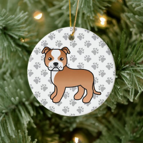 Red And White Staffordshire Bull Terrier Dog Ceramic Ornament