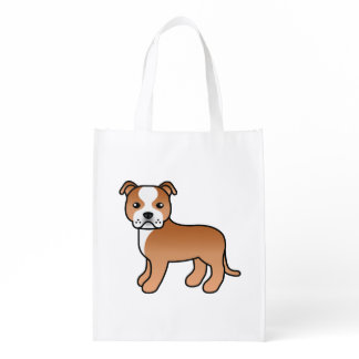 Red And White Staffordshire Bull Terrier Dog Grocery Bag