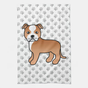 Red And White Staffordshire Bull Terrier Dog Kitchen Towel