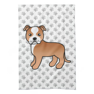 Red And White Staffordshire Bull Terrier Dog Kitchen Towel
