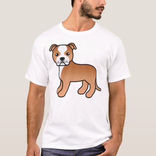 Red And White Staffordshire Bull Terrier Dog T_Shirt