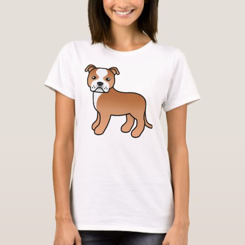 Red And White Staffordshire Bull Terrier Dog T_Shirt