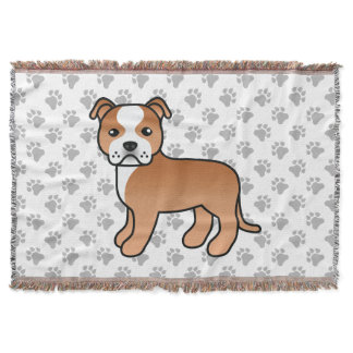 Red And White Staffordshire Bull Terrier Dog Throw Blanket