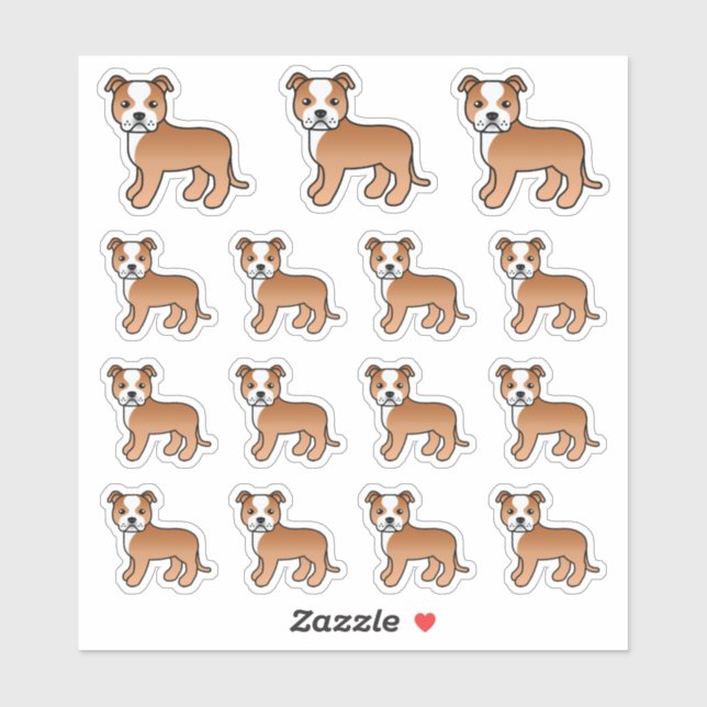 Red And White Staffordshire Bull Terrier Dogs Sticker (Sheet)